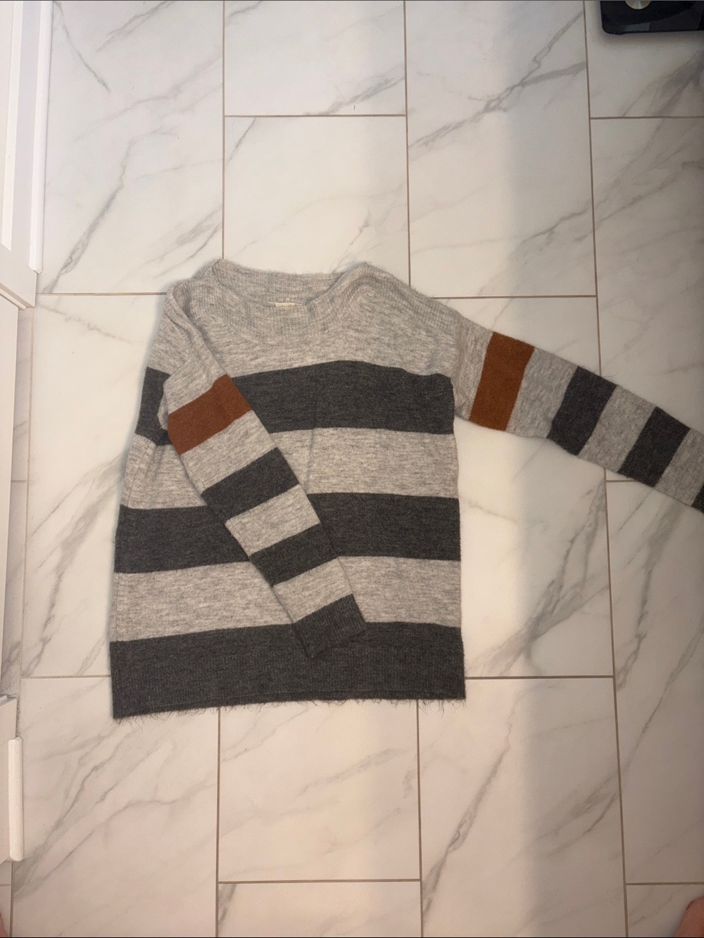Anthropologie Striped Crewneck Sweater in Gray, Charcoal & Brown